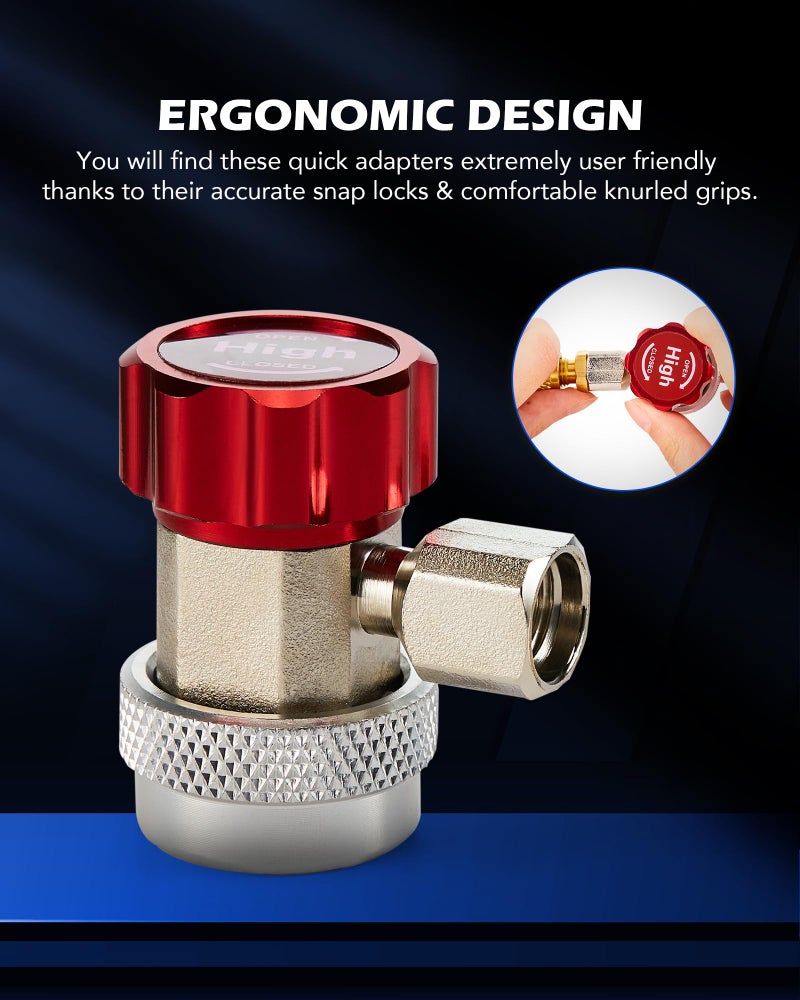 Orion Motor Tech R134a Quick Coupler Adapters, R134a Manifold Gauge Adapters and Hose Fittings HP and LP Connectors for R134a Car AC System, 1/4" Flares, 2pcs - Image 3